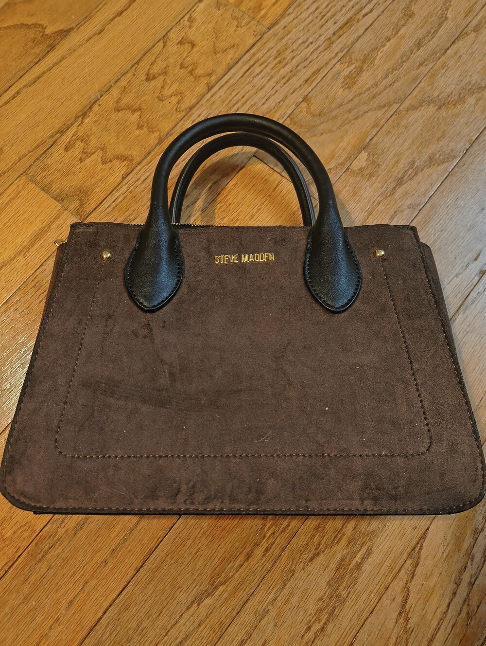 Steve Madden Brown Suede Satchel with Black Handles